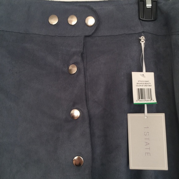 1. State Blue Gray Silver Large L Faux Suede Skirt - Picture 5 of 7